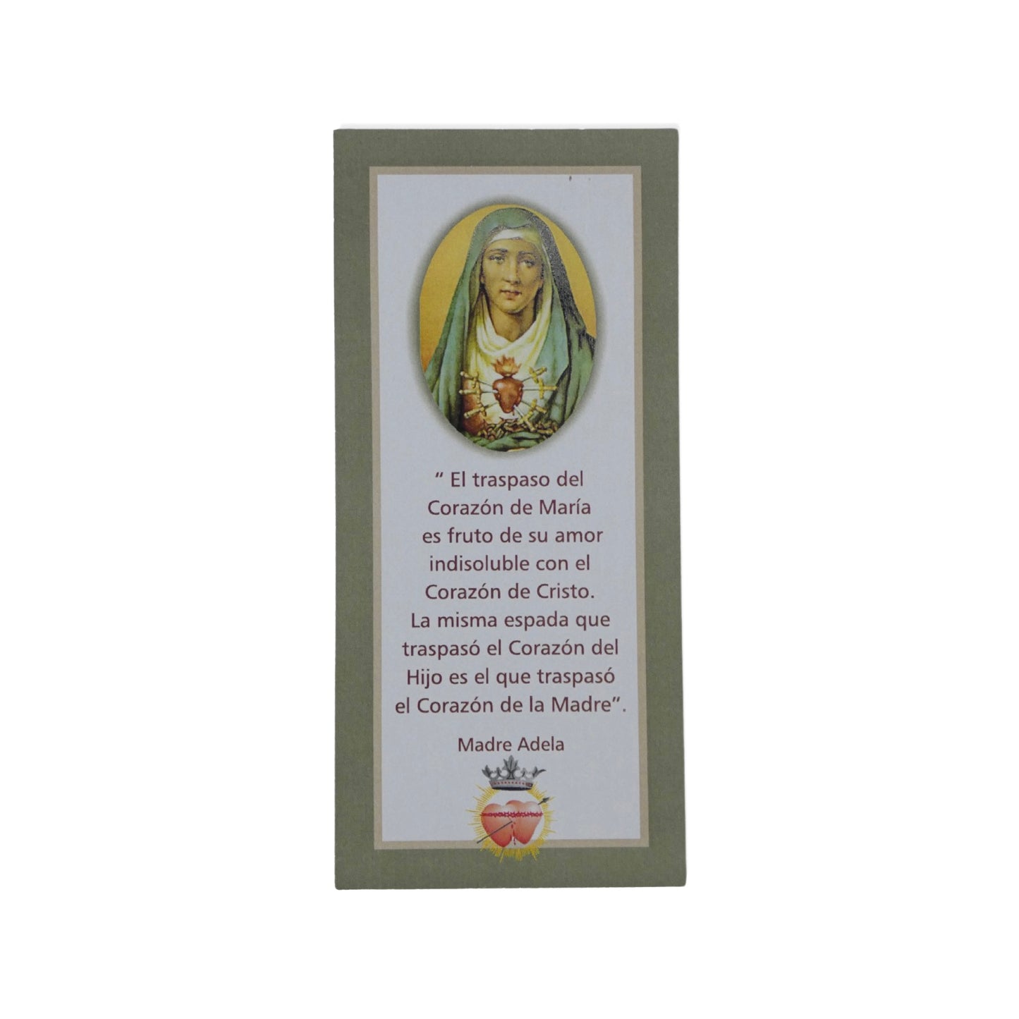 "El Traspaso de Maria" Prayer Card by Mother Adela, SCTJM Foundress