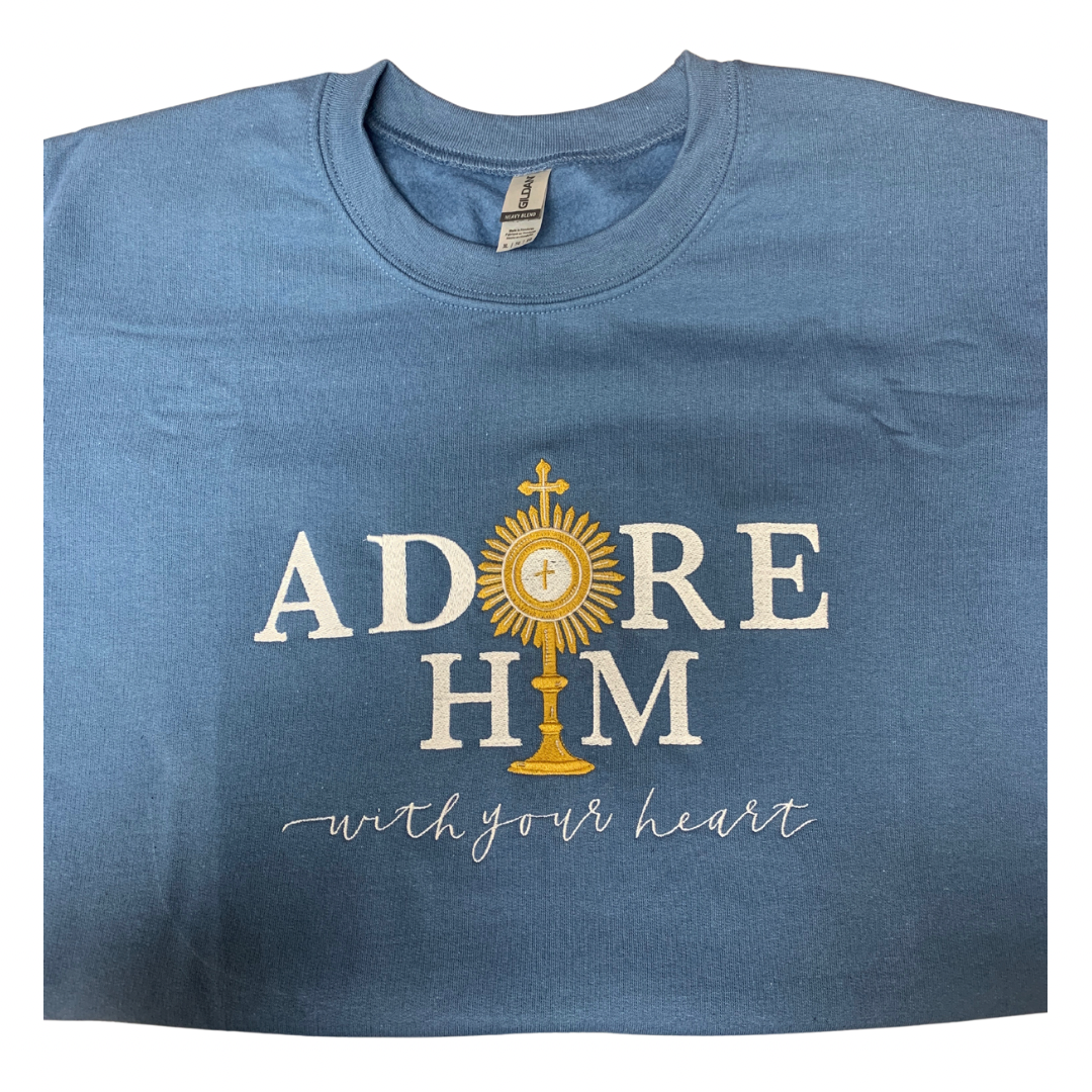 Embroidered "Adore Him" Crewneck Sweater by SCTJM