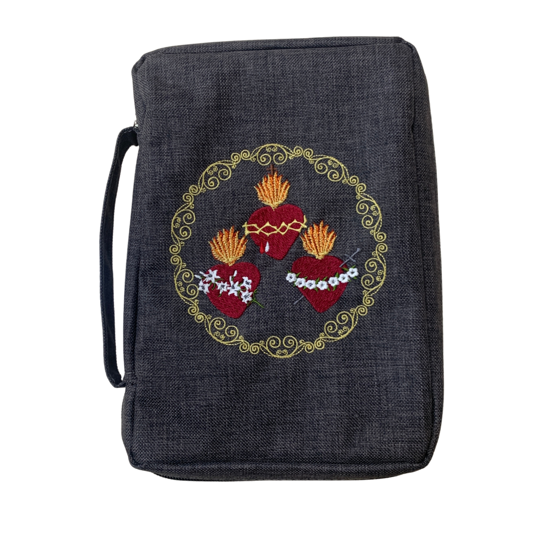 Embroidered Hearts of the Holy Family Bible Cover by SCTJM