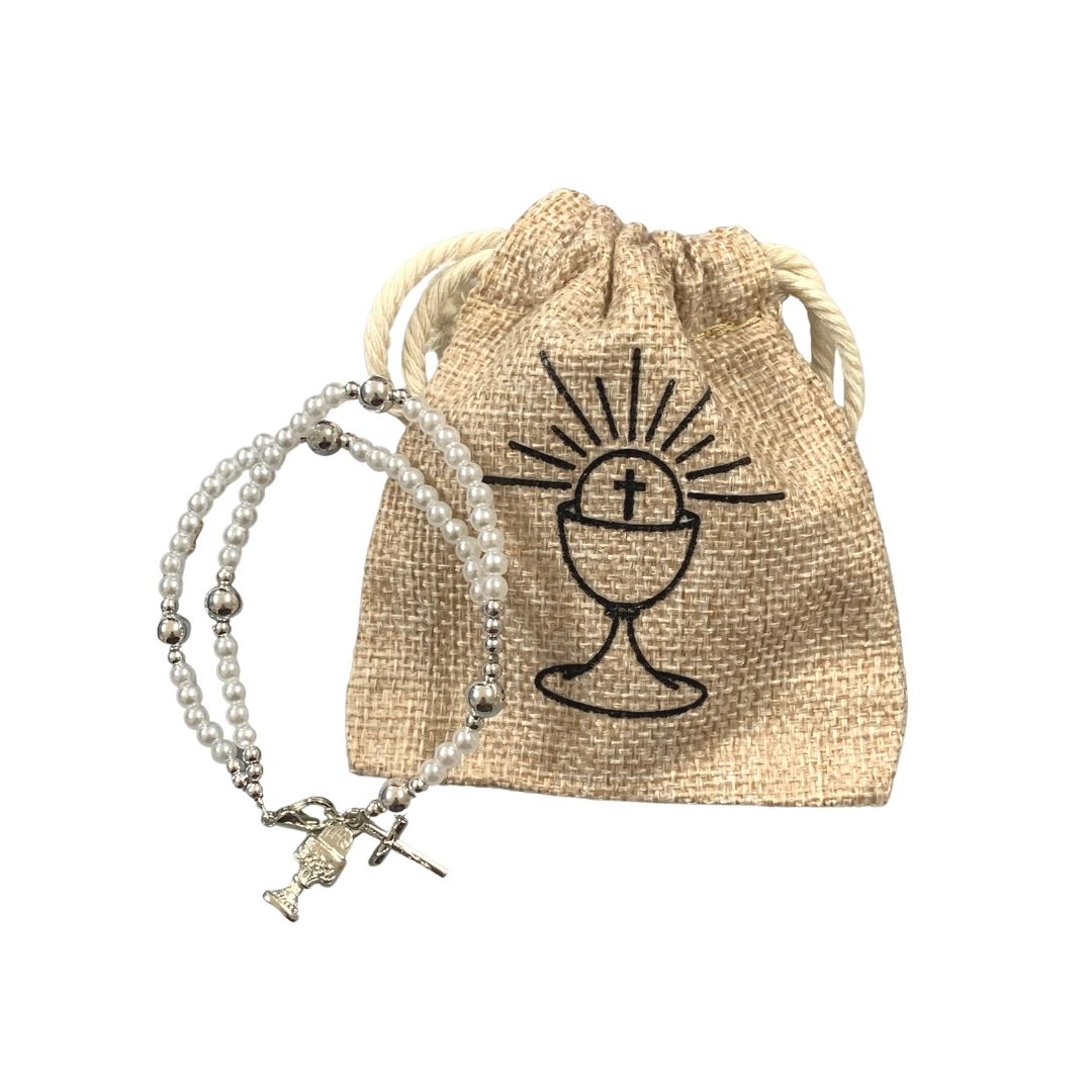 First Communion Pouch with Rosary Bracelet