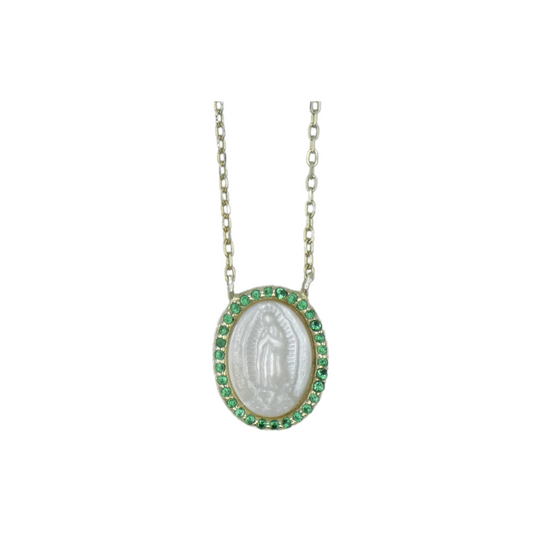 Gold Mother of Pearl Guadalupe Necklace