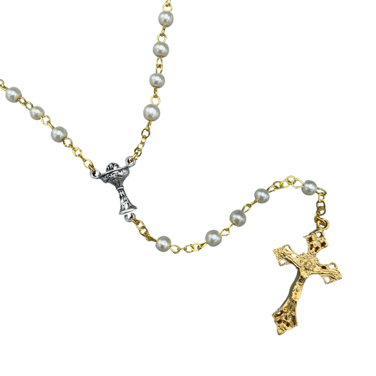 Pearl First Communion Rosary with Case