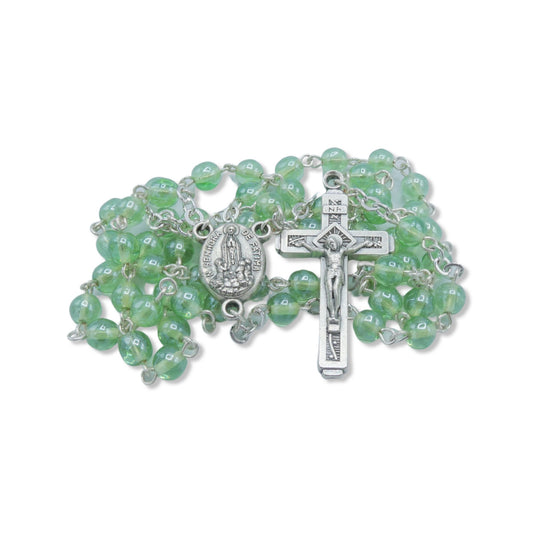 Green Fatima Rosary with Soil