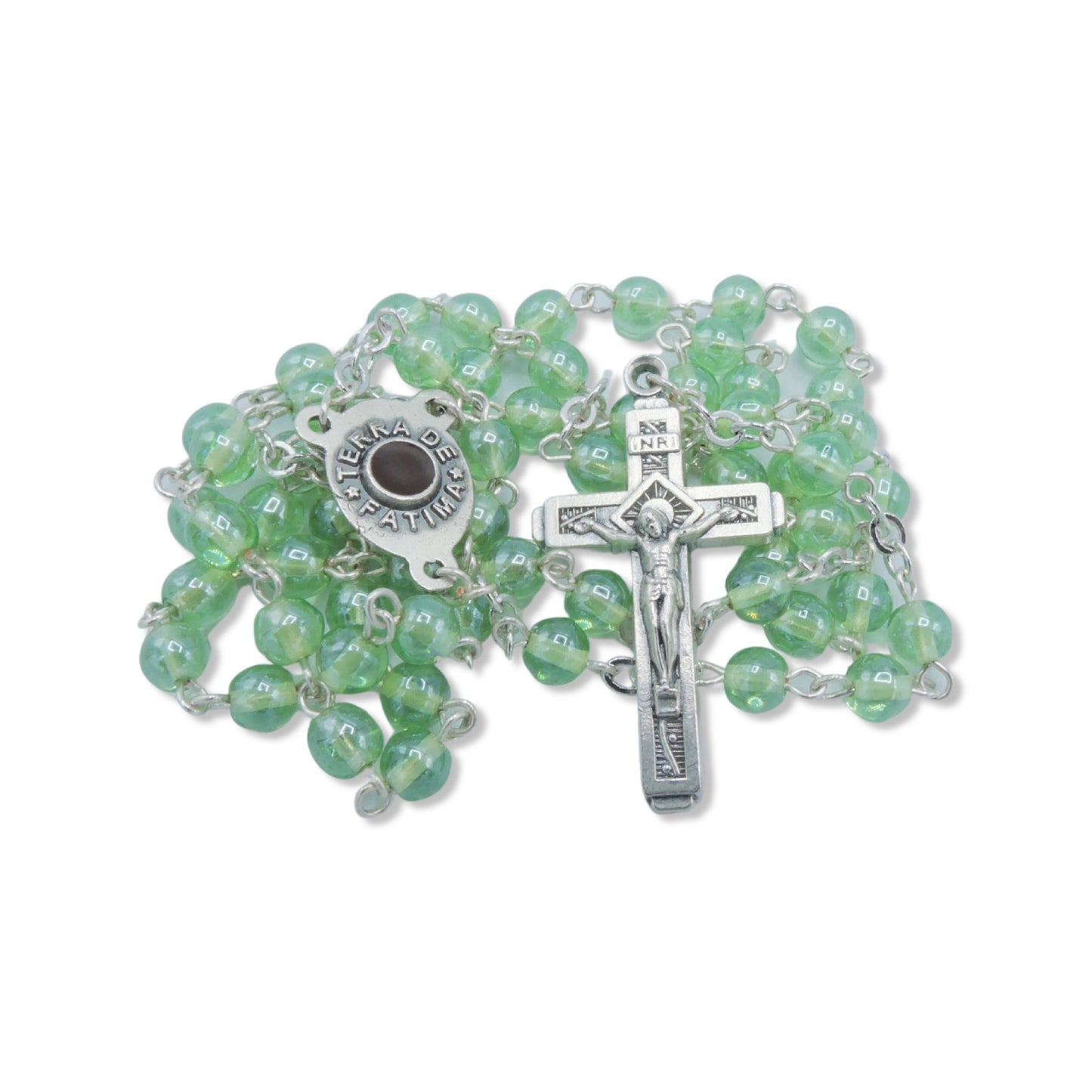 Green Fatima Rosary with Soil