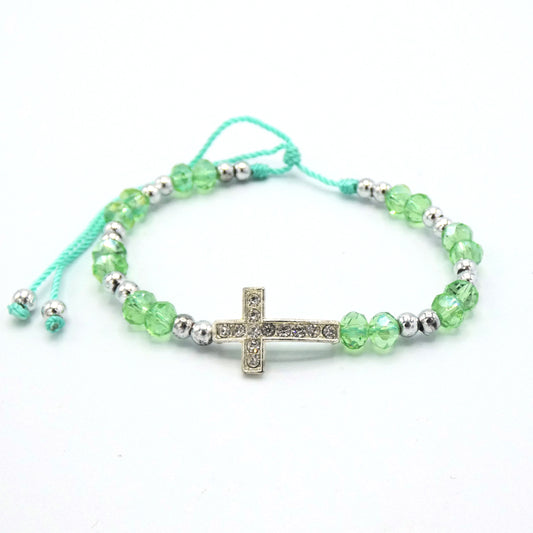 Beaded Bracelet of Assorted Colors with Rhinestone Cross