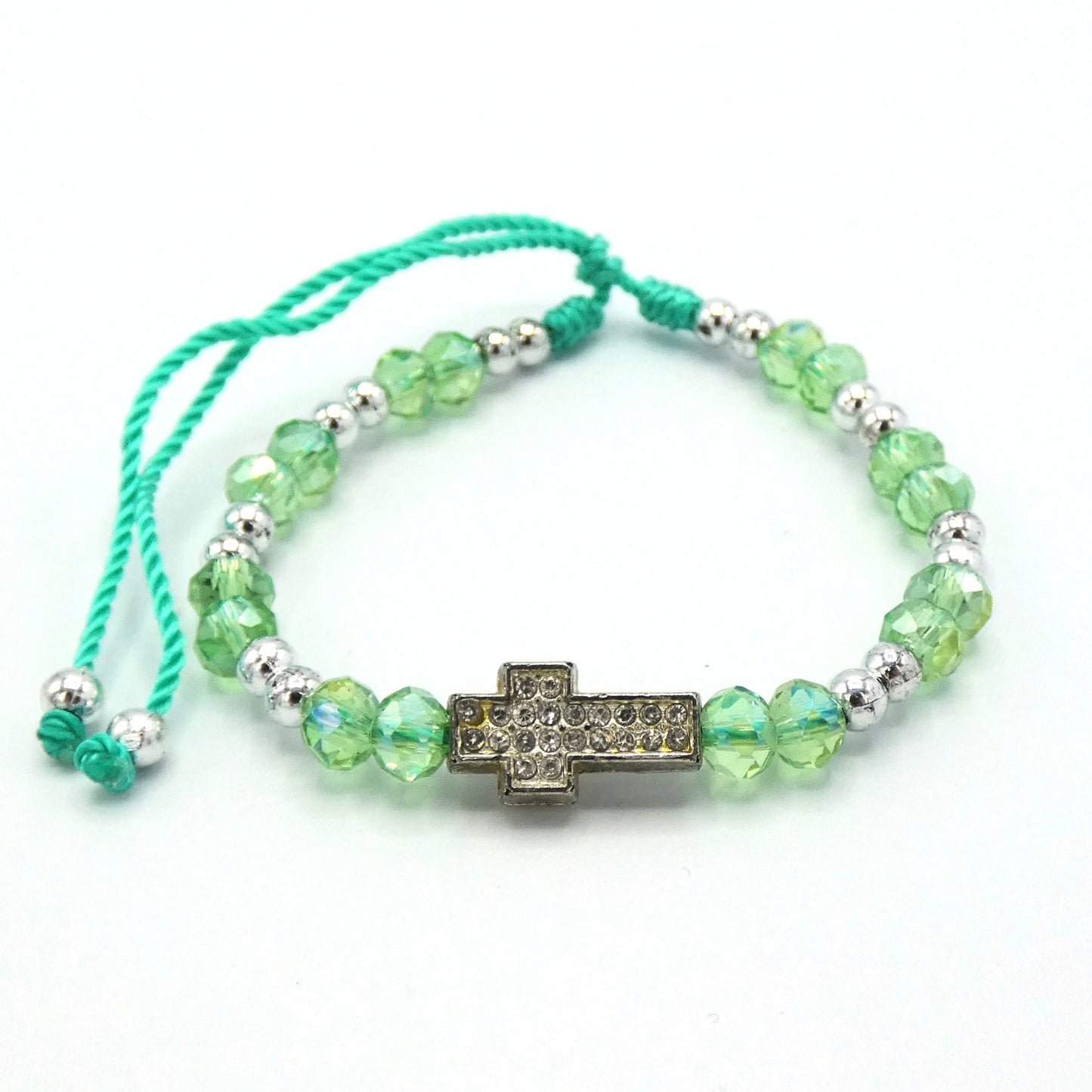 Beaded Bracelet of Assorted Colors with Rhinestone Cross