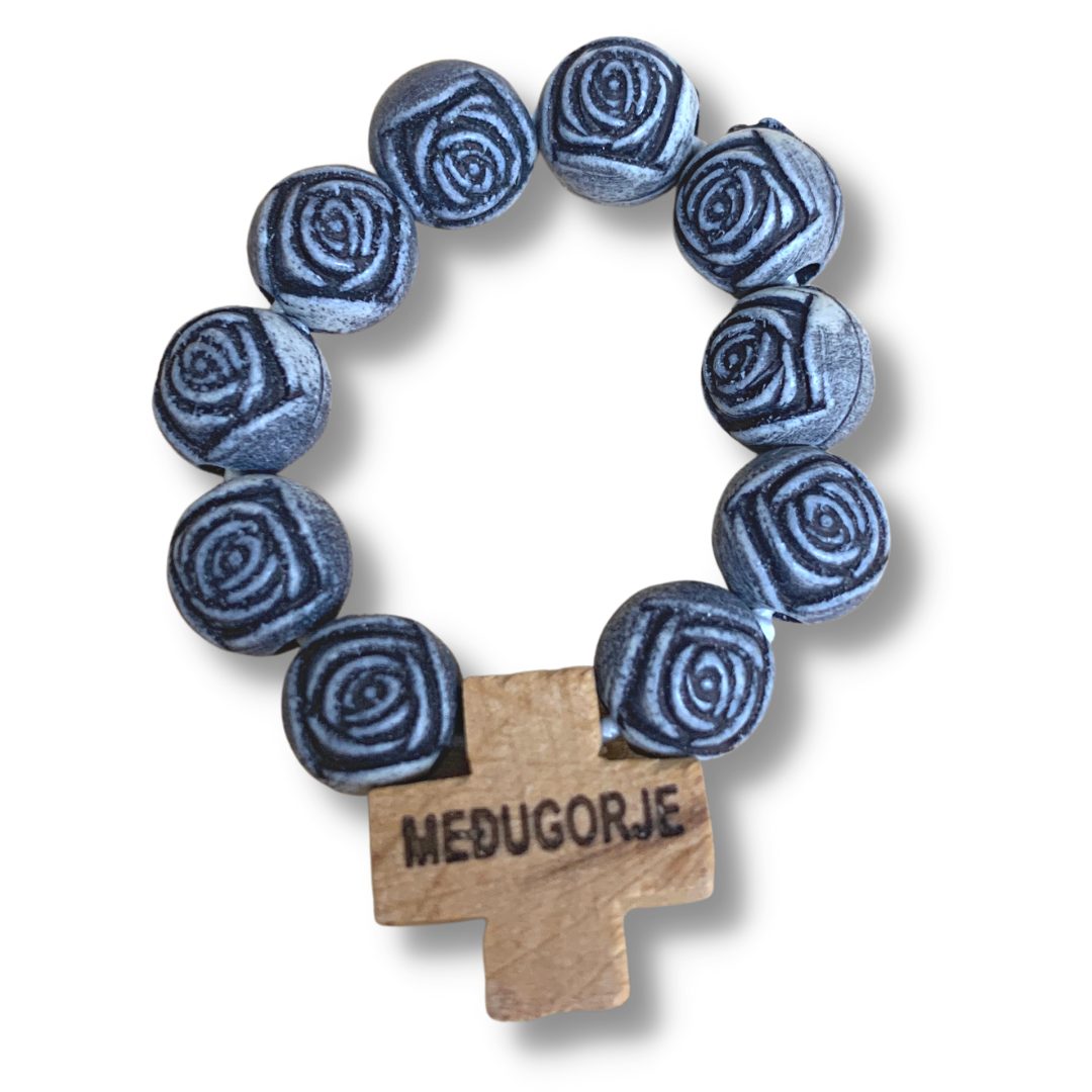 Wooden Flower Decade Rosary Ring of Assorted Colors