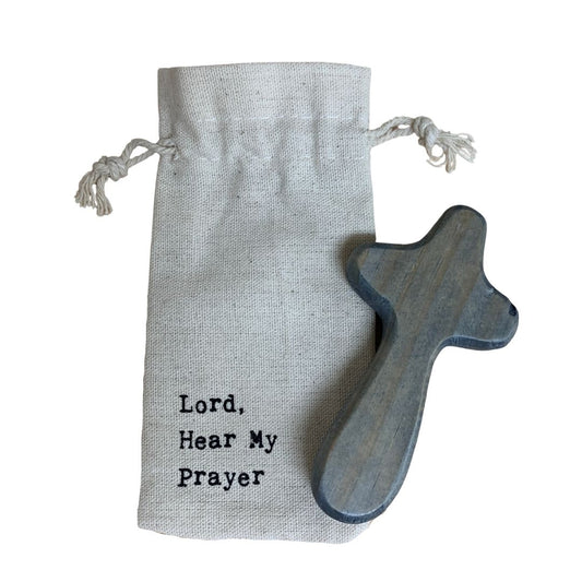 Grey Wood Prayer Cross with Pouch