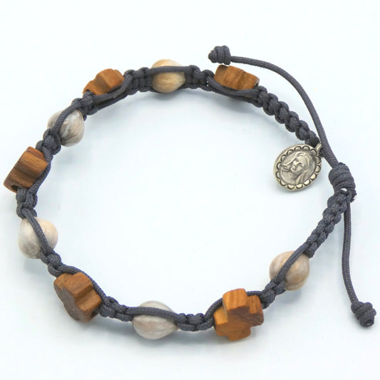 Wooden Cross and Job's Tears Decade Rosary Bracelet of Assorted Colors