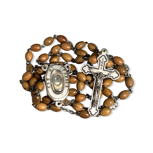 Hickory Wood Colored Lourdes Rosary with Water