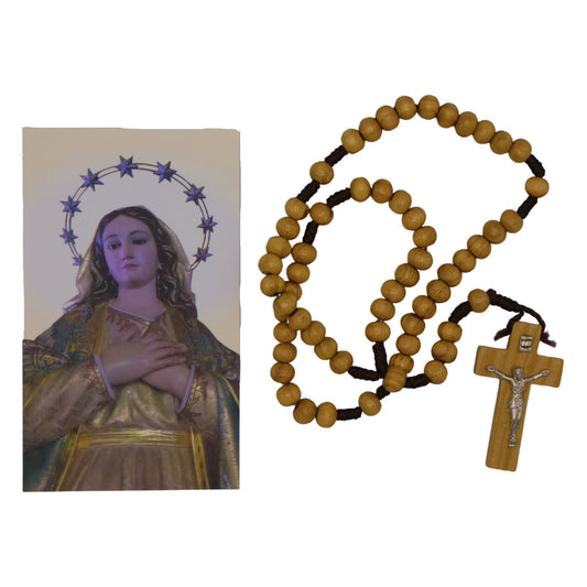 Hickory Wood Colored Rosary with Image