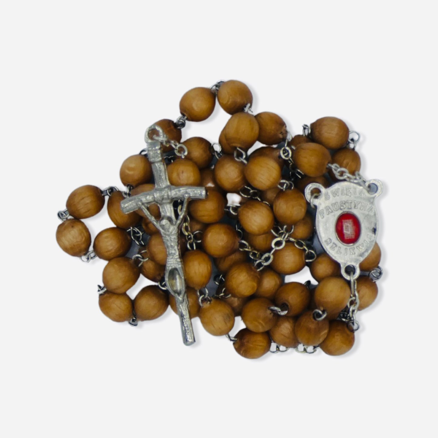 Wood St. Faustina Rosary with Relic
