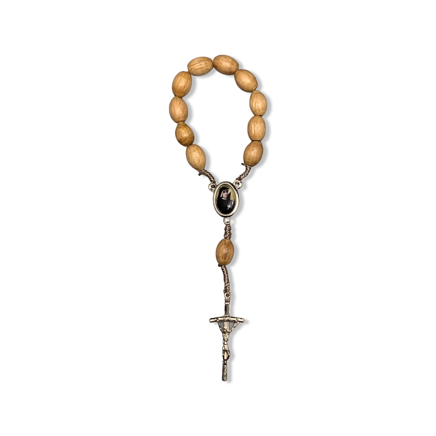 Wood St. Faustina String Decade Rosary with Relic
