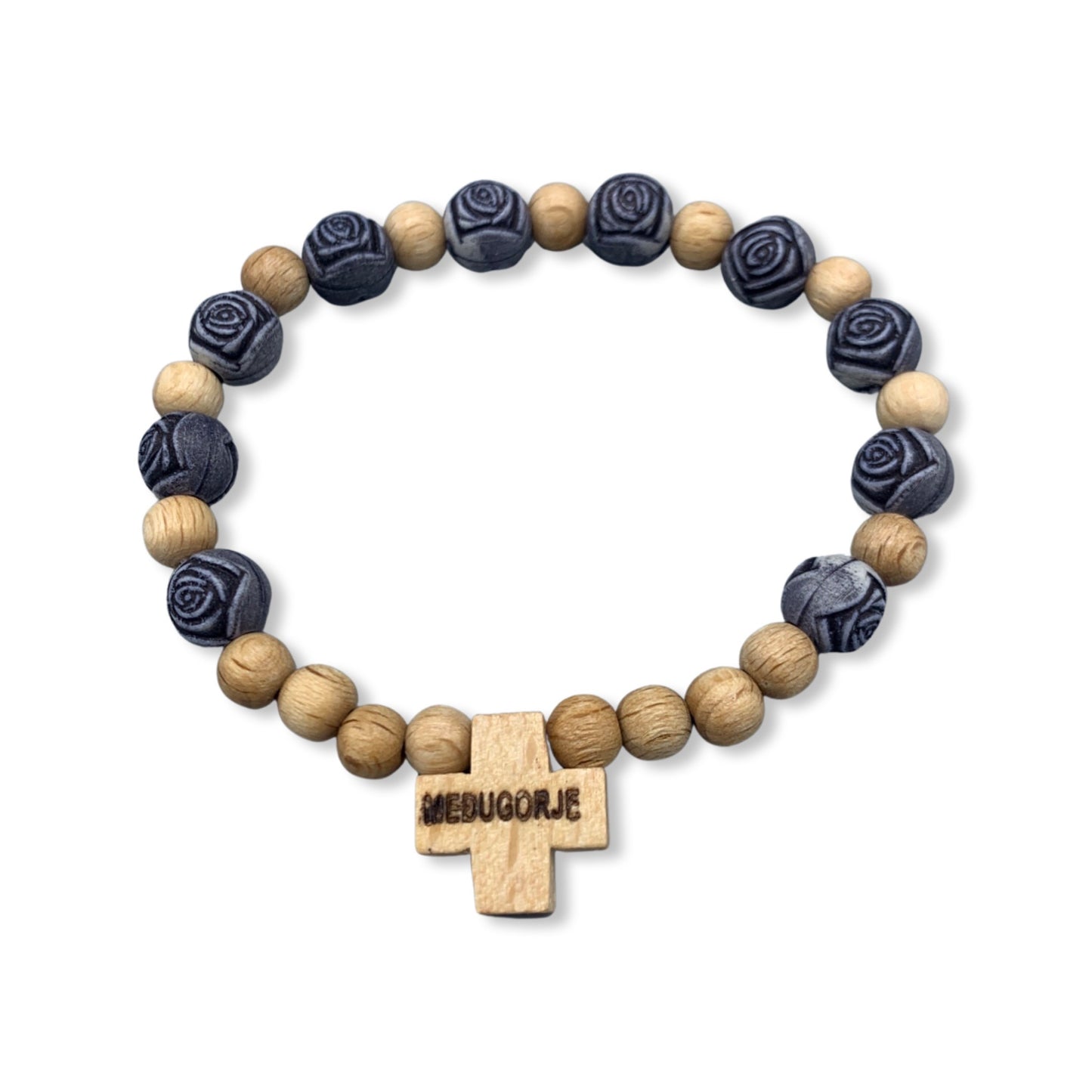 Wooden Flower Decade Rosary Bracelet of Assorted Colors