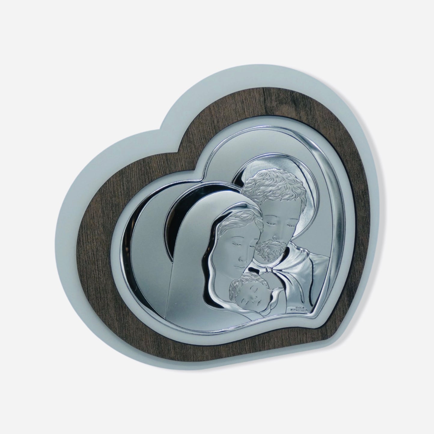 Heart Shaped Silver Image of the Holy Family