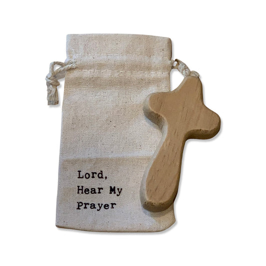 Wood Prayer Cross with Pouch