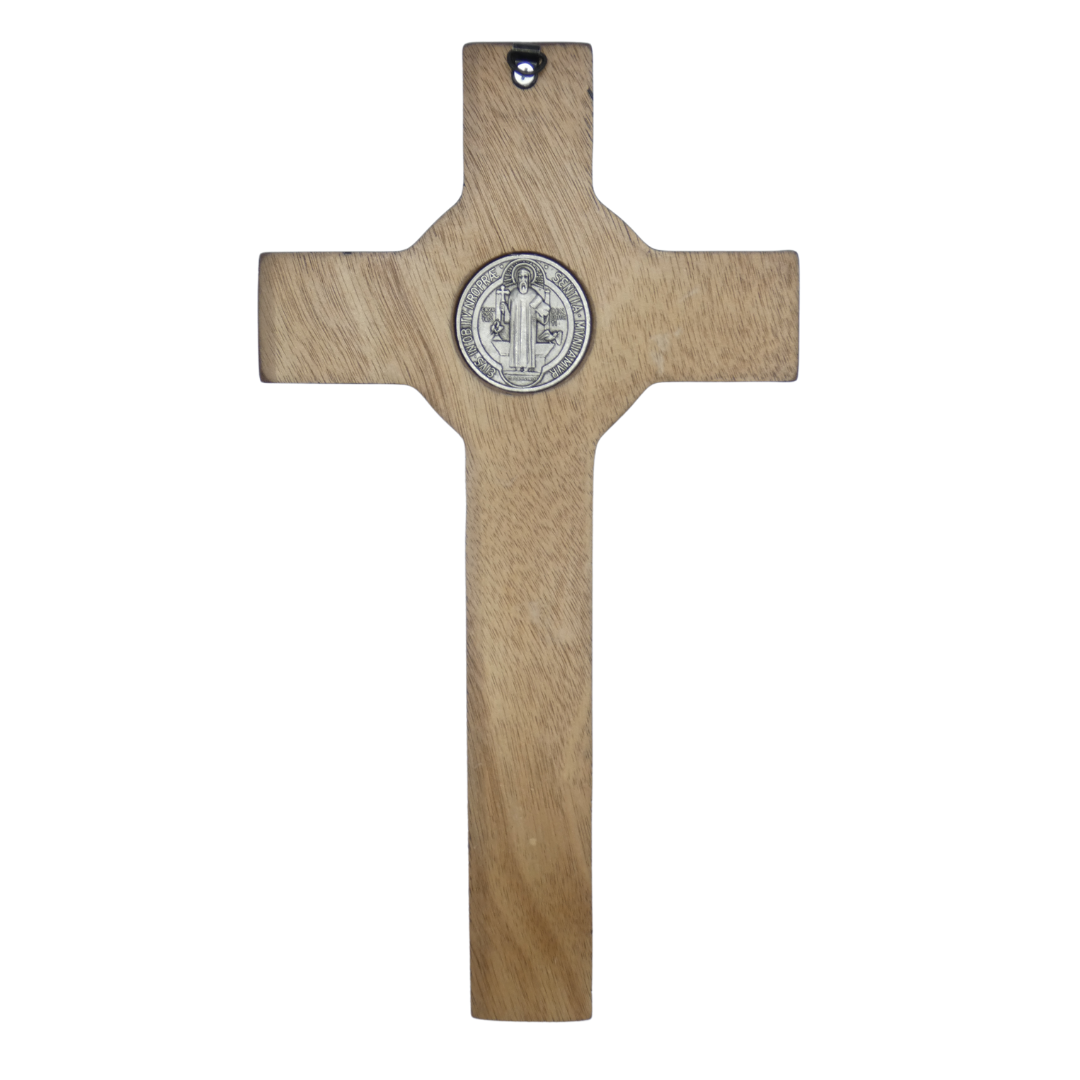 White Oak Colored St. Benedict Crucifix with Black Border