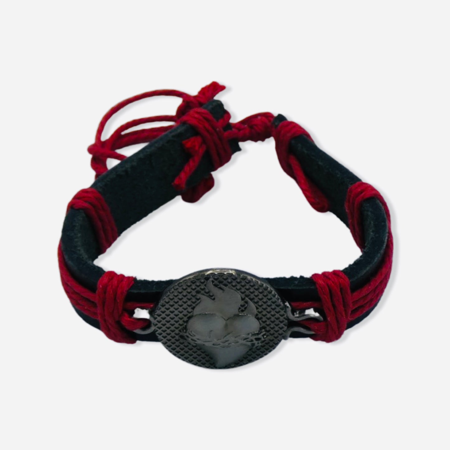 Leather Bracelet with Sacred Heart Medal