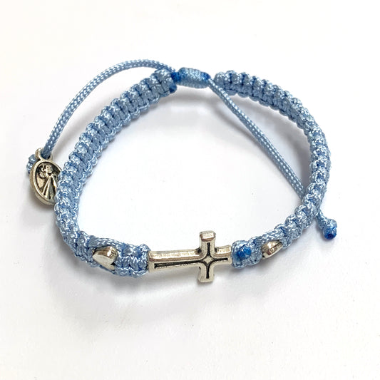 Braided Bracelet with Metal Cross and Hearts of Assorted Colors