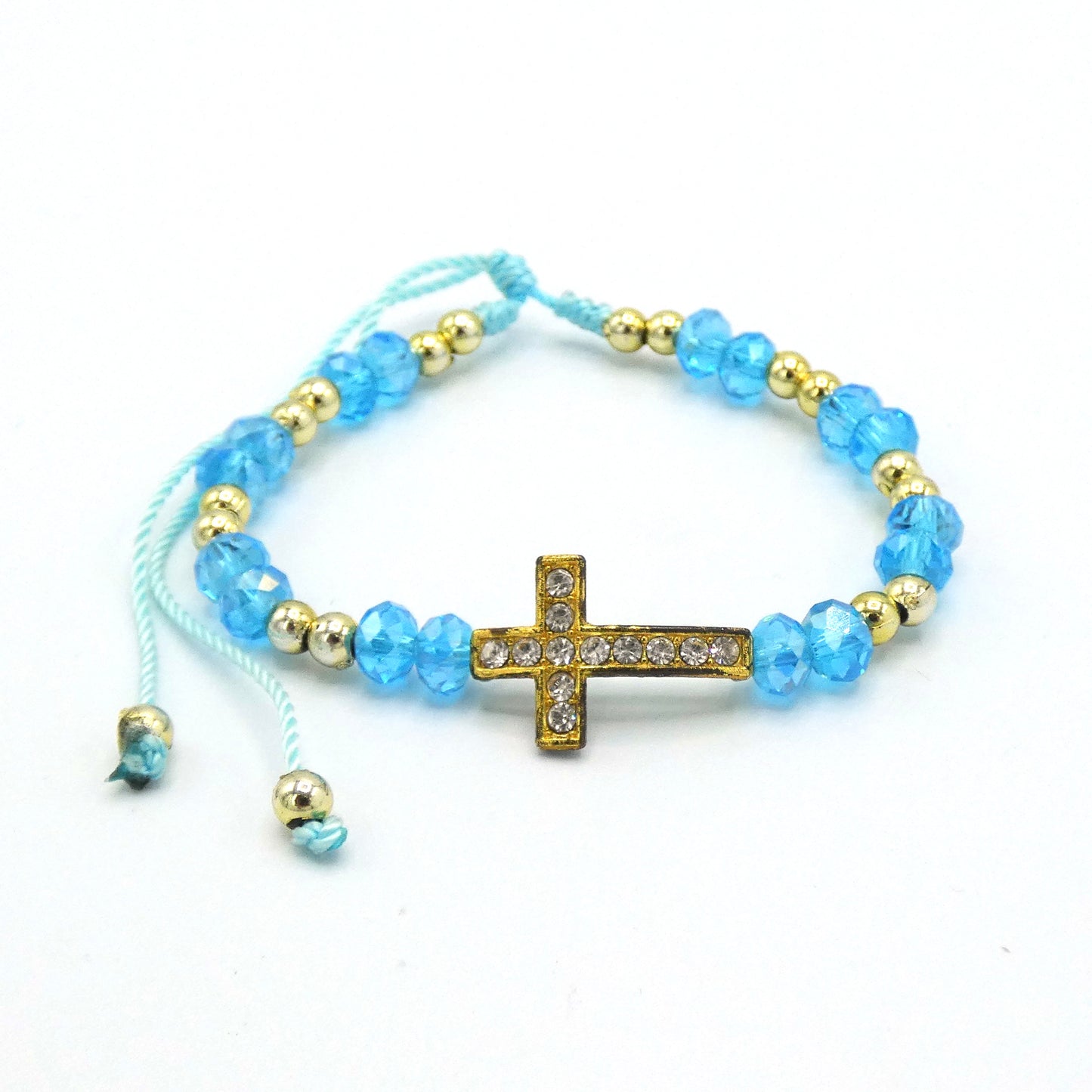 Beaded Bracelet of Assorted Colors with Rhinestone Cross