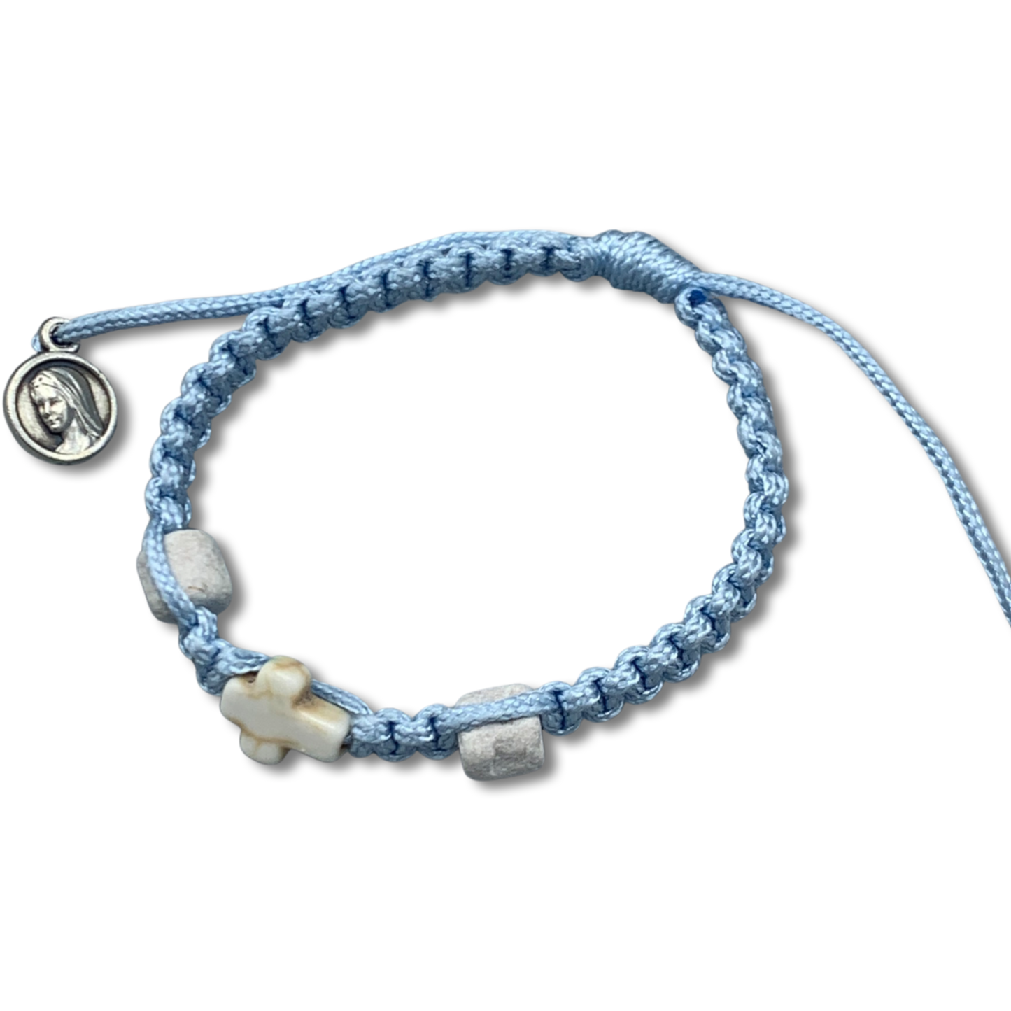 Stone and Cross Braided Cord Bracelet of Assorted Colors