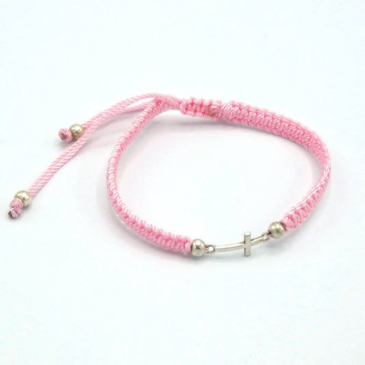 Braided Bracelet of Assorted Colors with Metal Cross