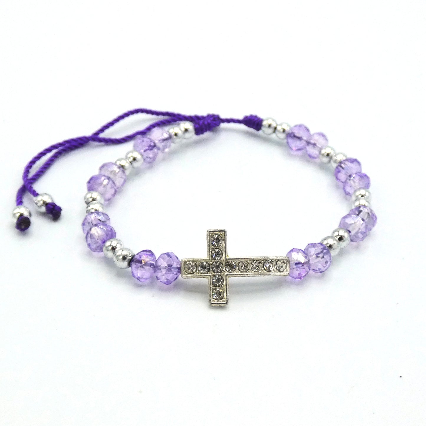 Beaded Bracelet of Assorted Colors with Rhinestone Cross