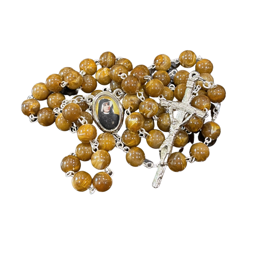 Marble St. Faustina Rosary with Relic and Pouch