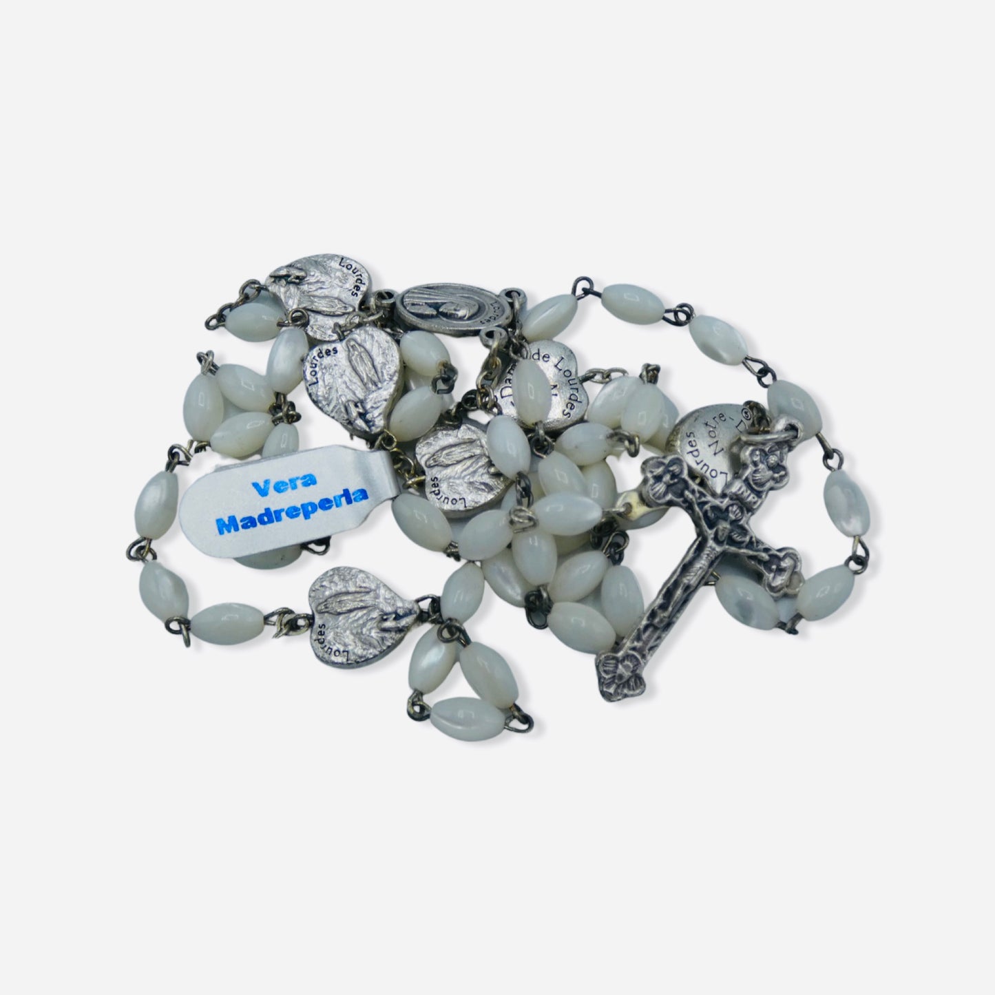 Mother of Pearl Lourdes Rosary with Hearts