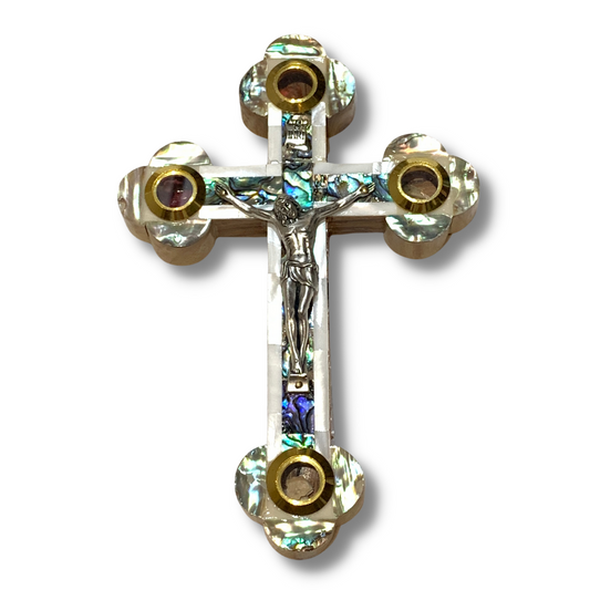 Mother of Pearl Olive Wood Jerusalem Crucifix