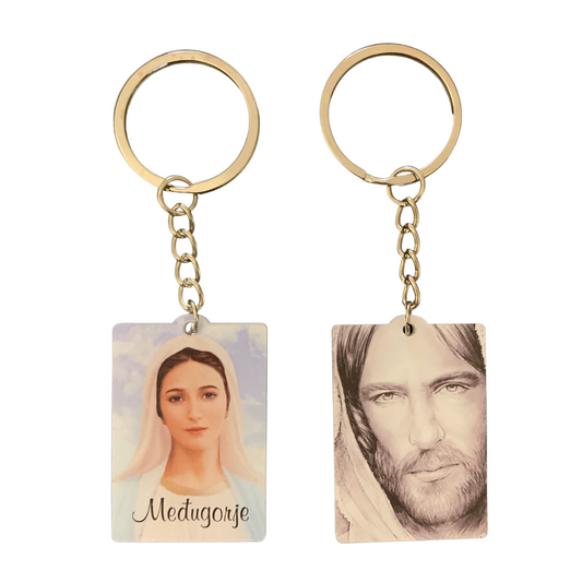 Queen of Peace and Face of Jesus Keychain