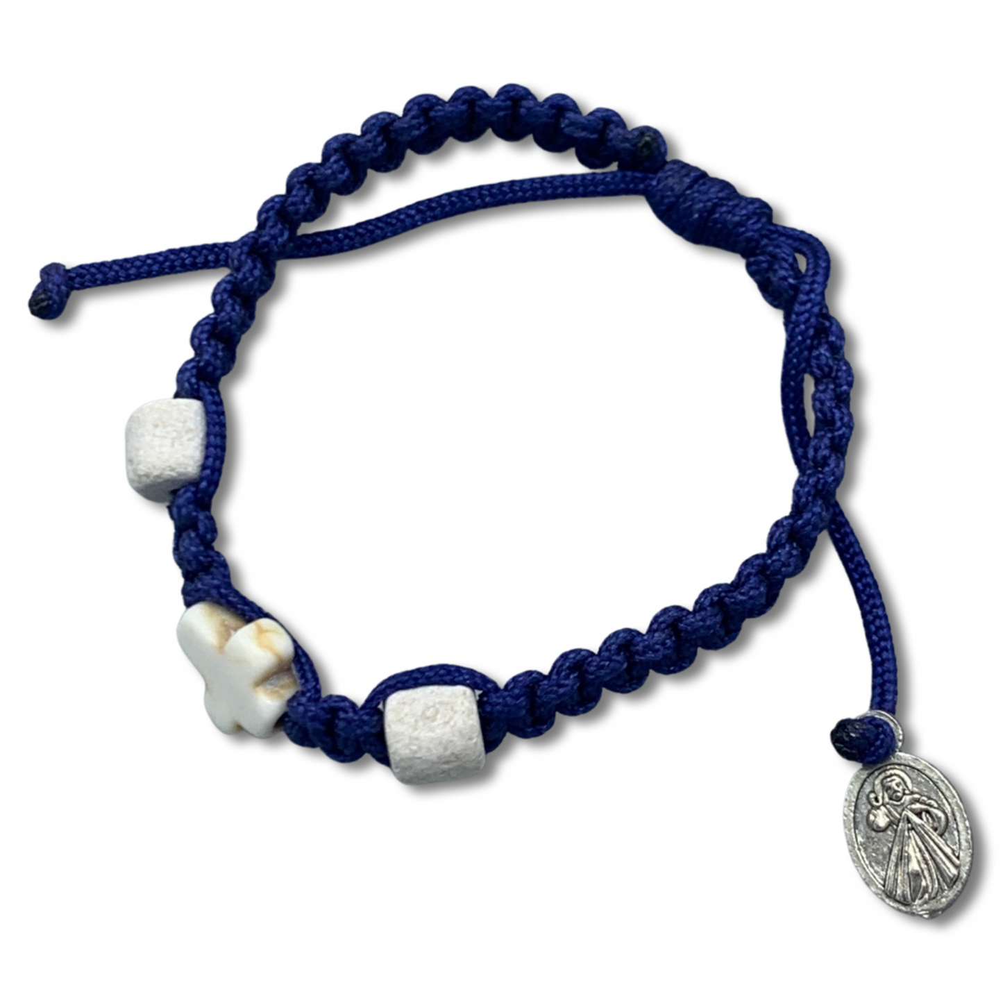 Stone and Cross Braided Cord Bracelet of Assorted Colors