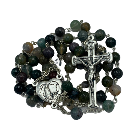 Ocean Agate Fatima Heart Rosary