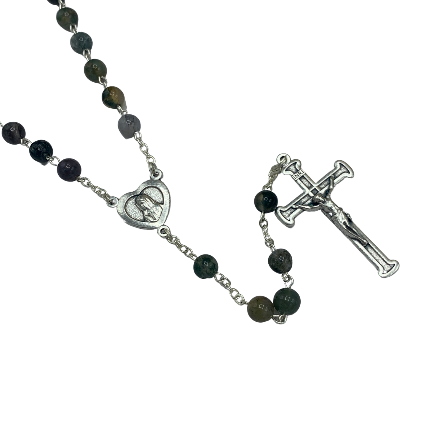 Ocean Agate Fatima Heart Rosary