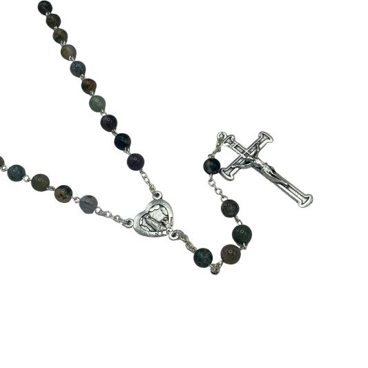 Ocean Agate Fatima Heart Rosary