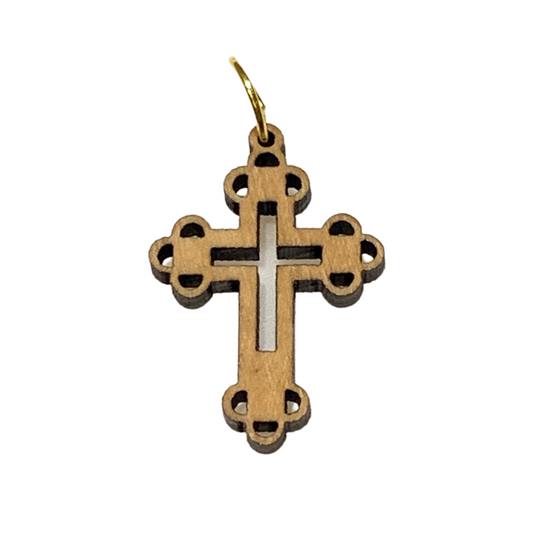 Olive Wood Intricate Budded Cross Pendant