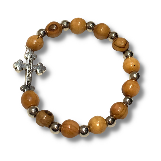Olive Wood Budded Jerusalem Cross Bracelet