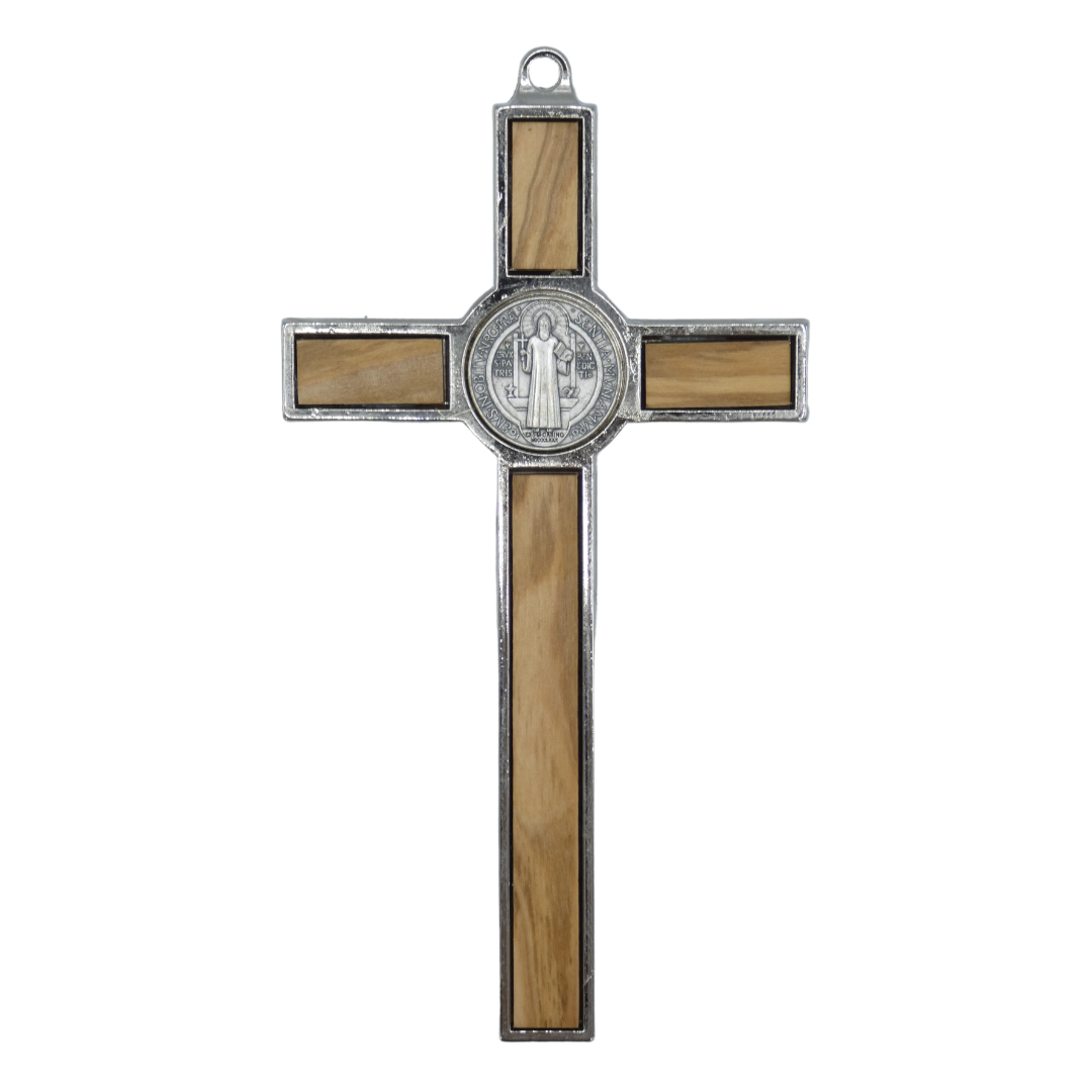 Olive Wood Inlay St. Benedict Crucifix