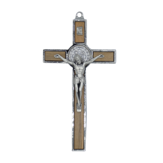 Olive Wood Inlay St. Benedict Crucifix