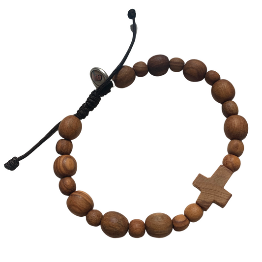 Olive Wood Cross and Bead Decade Rosary Bracelet