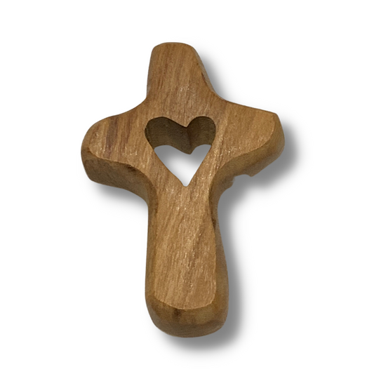 Olive Wood Heart Prayer Cross