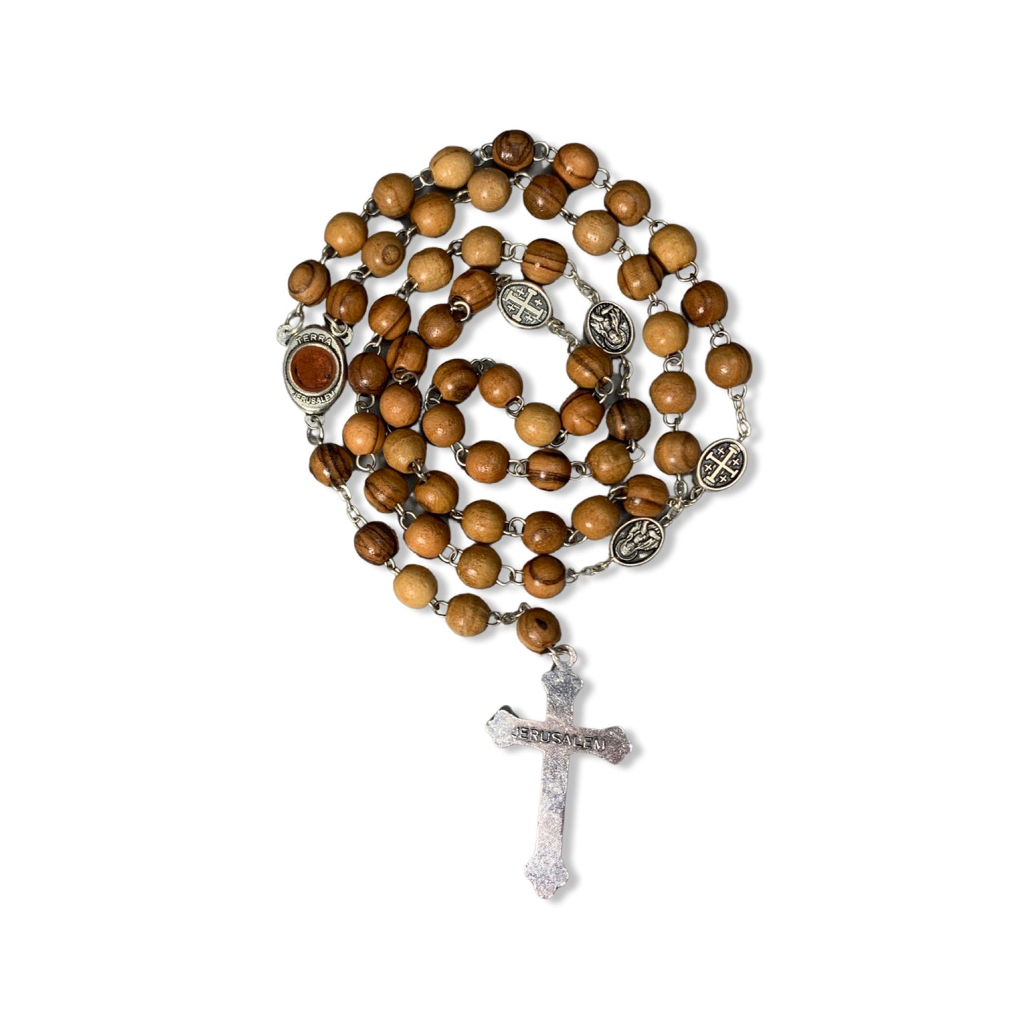 Chained Olive Wood Immaculate Heart Rosary with Soil