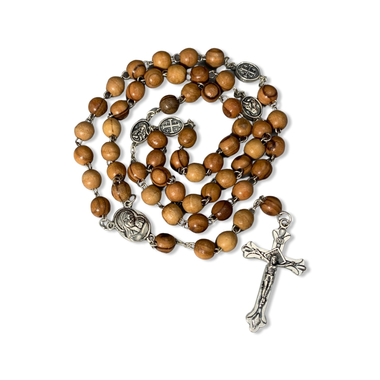 Chained Olive Wood Immaculate Heart Rosary with Soil