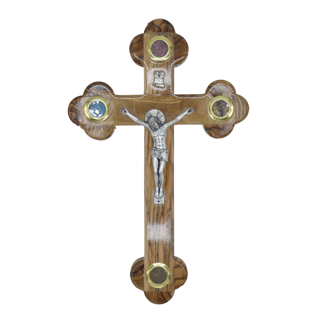 Olive Wood Jerusalem Crucifix Triumph Of Love   Olive Wood Jerusalem Crucifix Front 