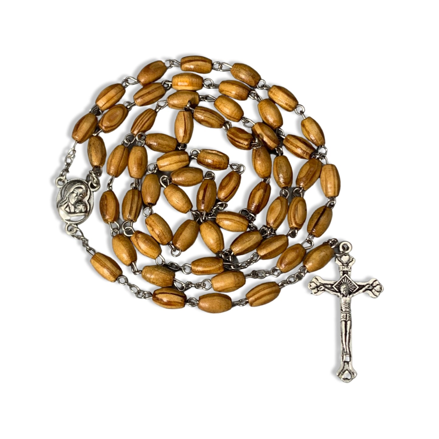 Olive Wood Our Lady of Tenderness Rosary with Soil