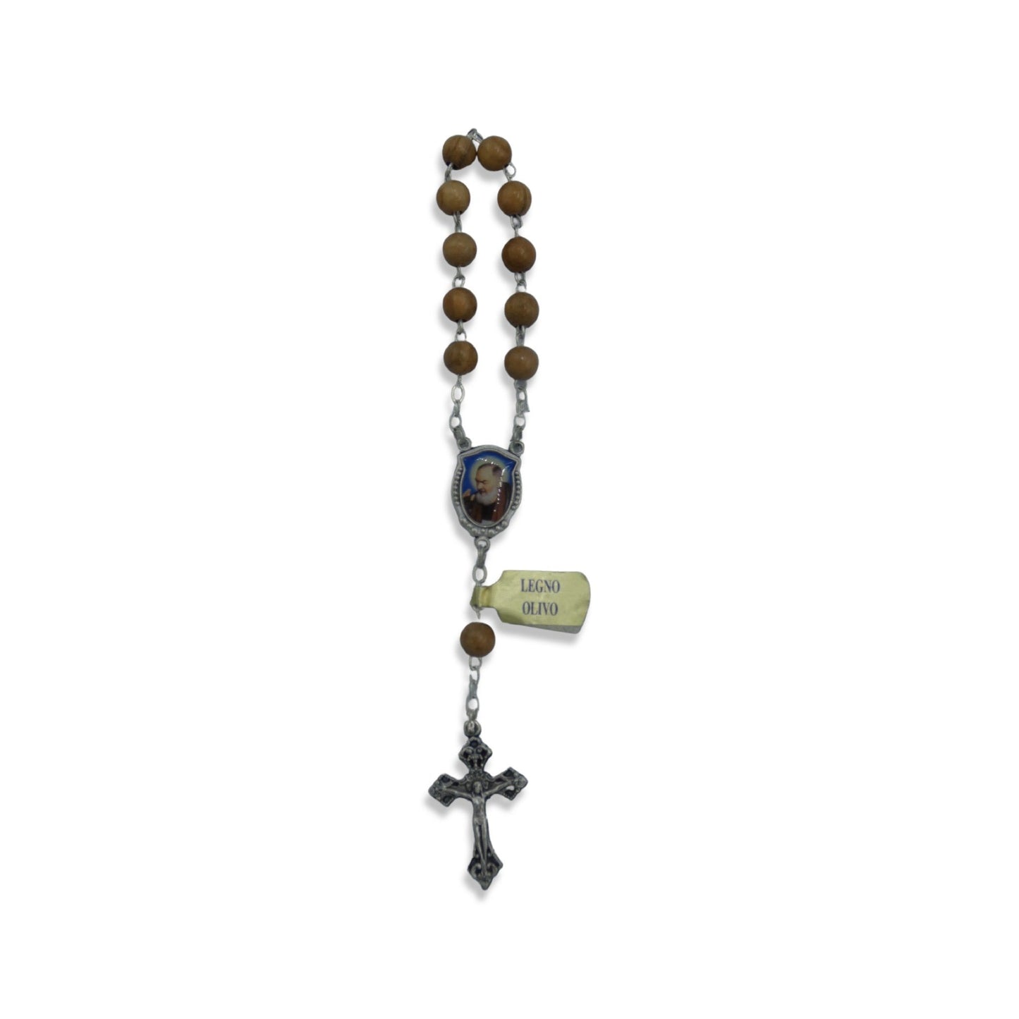 Padre Pio Hickory Wood Colored Decade Rosary with Relic