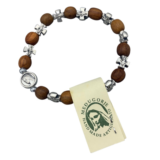 Olive Wood and Cross Miraculous Medal Decade Rosary Bracelet