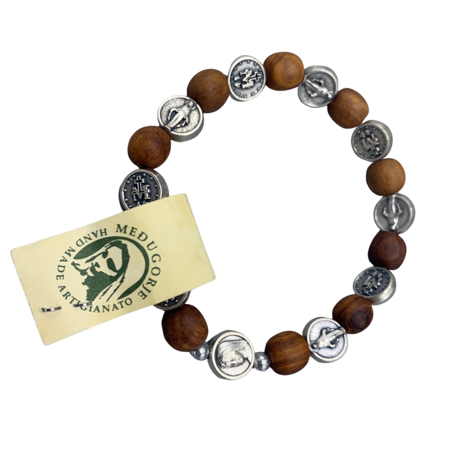 Olive Wood and Round Miraculous Medal Decade Rosary Bracelet