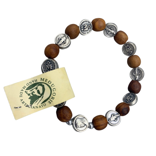Olive Wood and Round Miraculous Medal Decade Rosary Bracelet