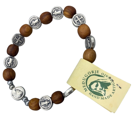 Olive Wood and St. Benedict Decade Rosary Bracelet